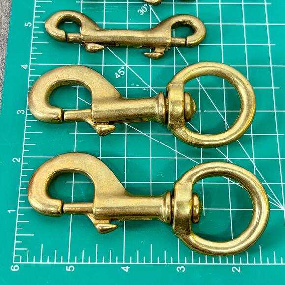 Vintage Solid Brass Hardware 2 Swivel Snap Hooks & 3 Double-Ended Bolt Snap - Picture 3 of 4